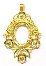 4 of 30x22mm Shiny Gold Flower and Leaf Pendant Settings, For Cameos, Cabs Glass