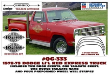 QG-333 1978 1979 DODGE - Li'l RED EXPRESS - TRUCK LETTERING & STRIPE DECAL KIT