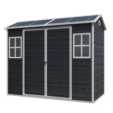 4 x 8 FT Resin Garden Shed Waterproof with Floor & Two-Window for Backyard Black