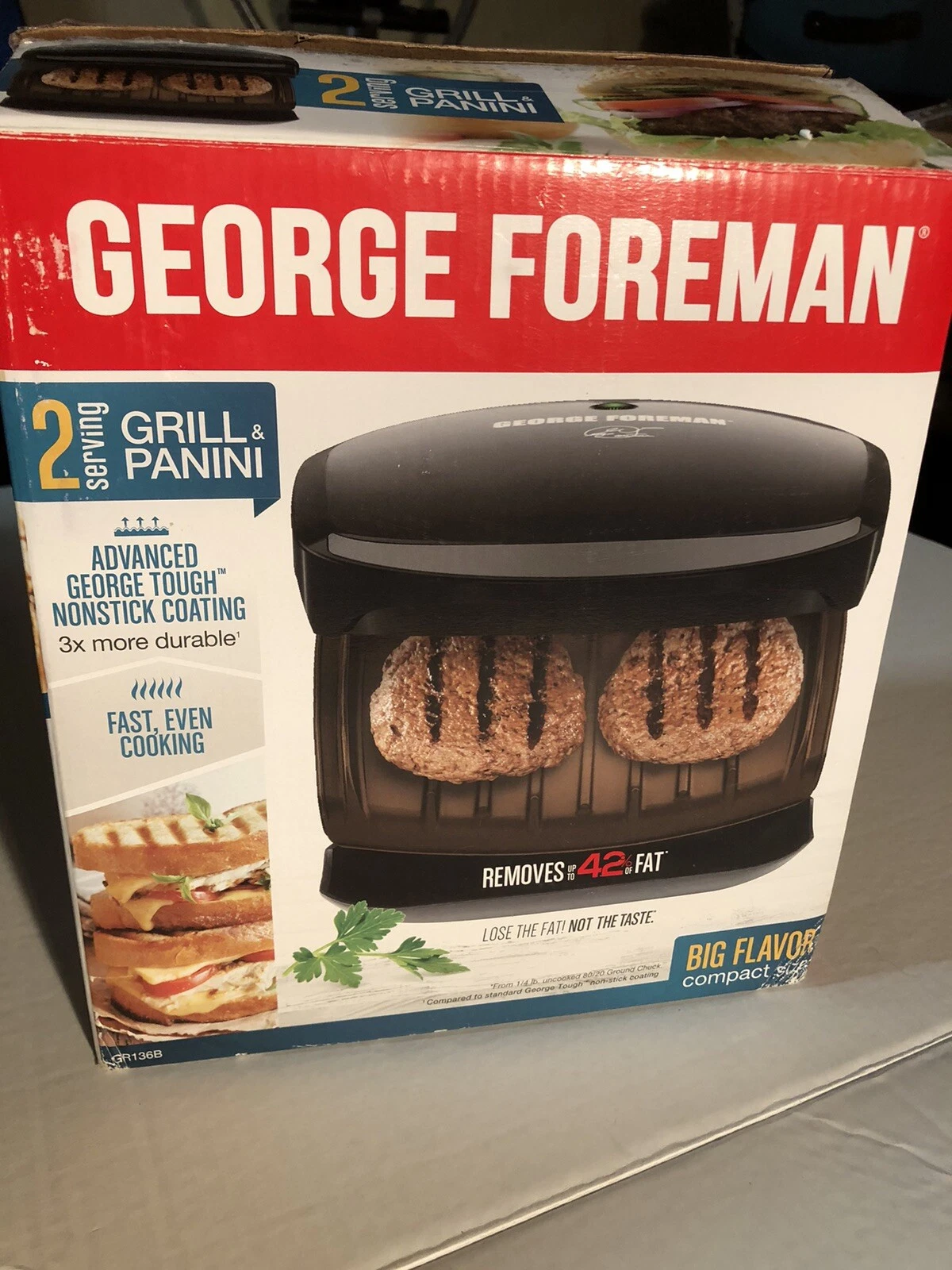 George Foreman Grill 2-Serving Grill & Panini Copper Infused Coating SEALED New
