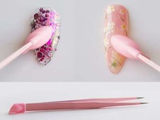 Double Sided Pink Tweezer with Silicon Head Press on Stickers, Glitters, Studs,