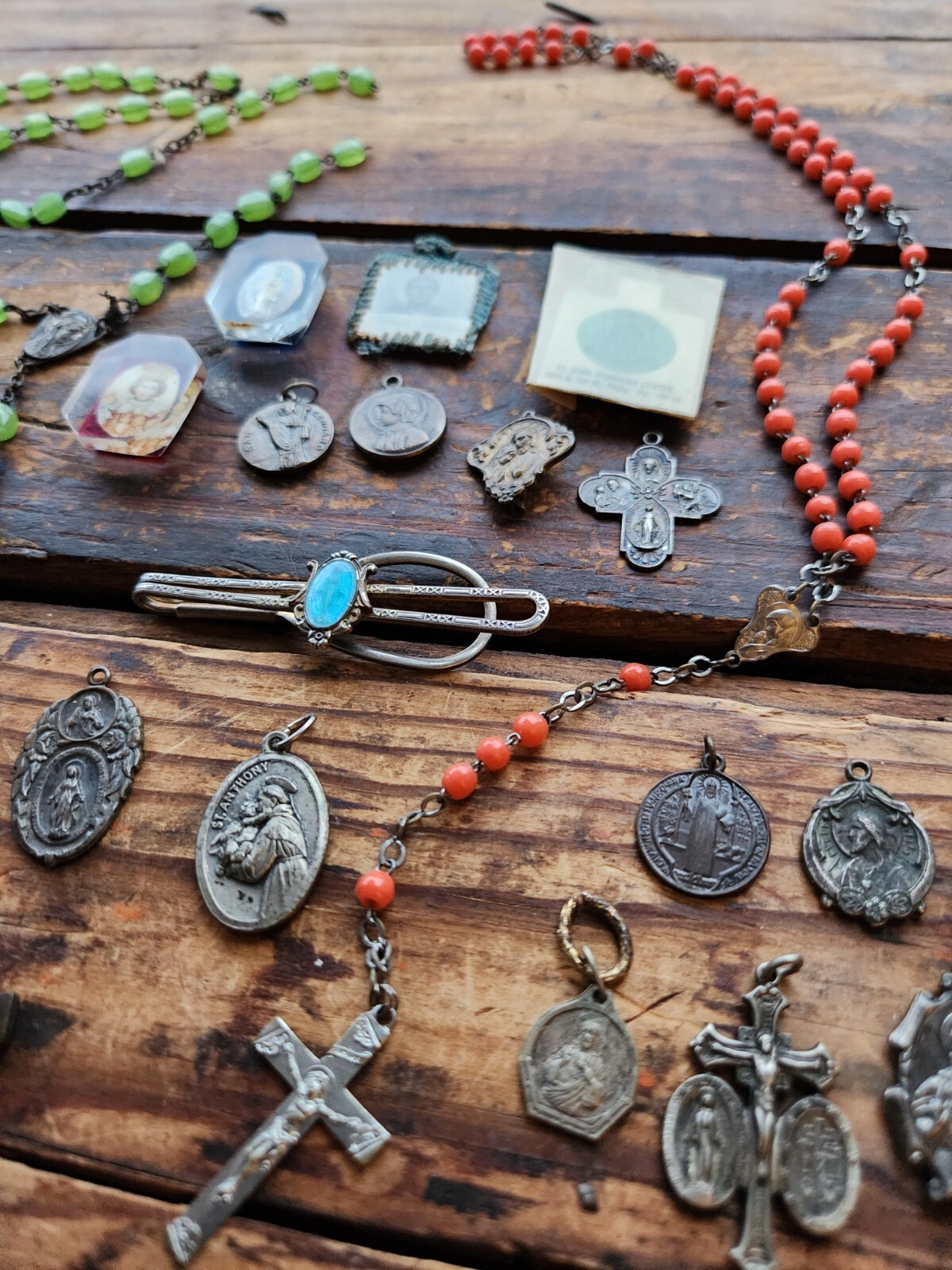 Vintage Lot Catholic Religious Medals Relics Crosses Medallions Rosary