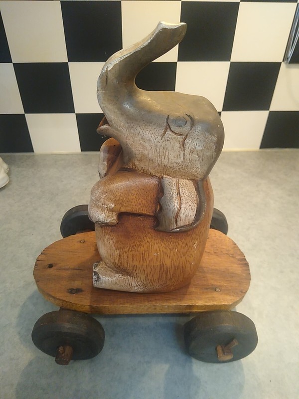Vintage Hand Carved Folk Art Wooden Elephant Without Tusks Figurine