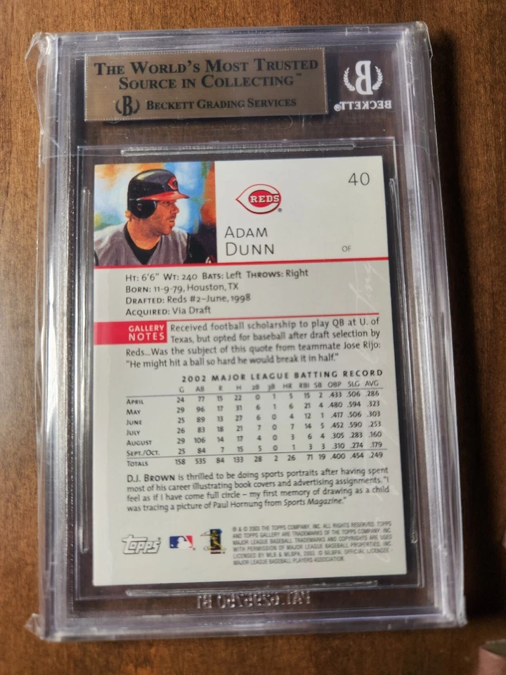 Topps Gallery Variation 2003 manga roja # 40A Adam Dunn BGS 9,5 gema como nueva Pop 1 Foto 2 de 2
