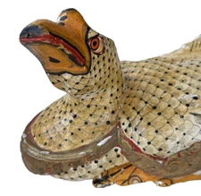 Vintage Hand-Carved Wooden Folk Art Duck Quirky Yellow Gold Black & Orange Decor