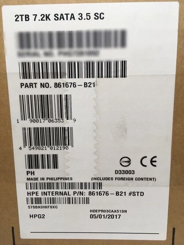 HPE New 861676-B21 862126-001 2TB 7.2K SATA 6G 3.5" SC Midline HDD Hard Drive - Image 2 of 2