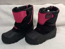 Girls Snow Boots Size 1 Black Pink Waterproof Winter Insulated Sintetico pull on