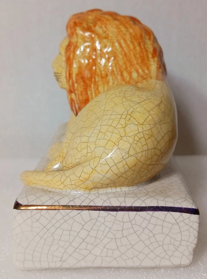 Staffordshire Ceramic LION Bookend Pair figurine Slip Cast vtg Gold Trim England - Image 3 of 4