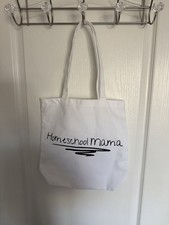 Homeschool Mama Printed White Medium Tote Bag Shoulder Strap Mom Theme