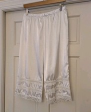 White Satin  Lace Pettipants Sz XL Capri Slip Pants Coulotts Shiny