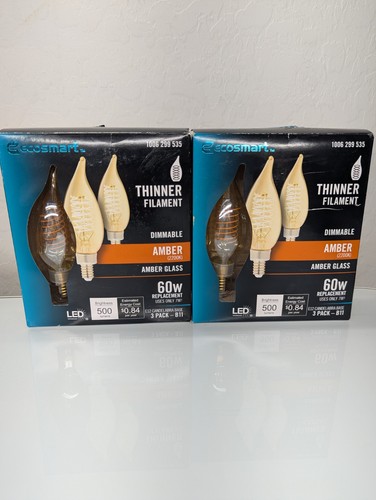 EcoSmart 60-Watt Equivalent B11 Dimmable E12 Candelabra LED Bulb Amber (6-Pack) - Picture 2 of 12