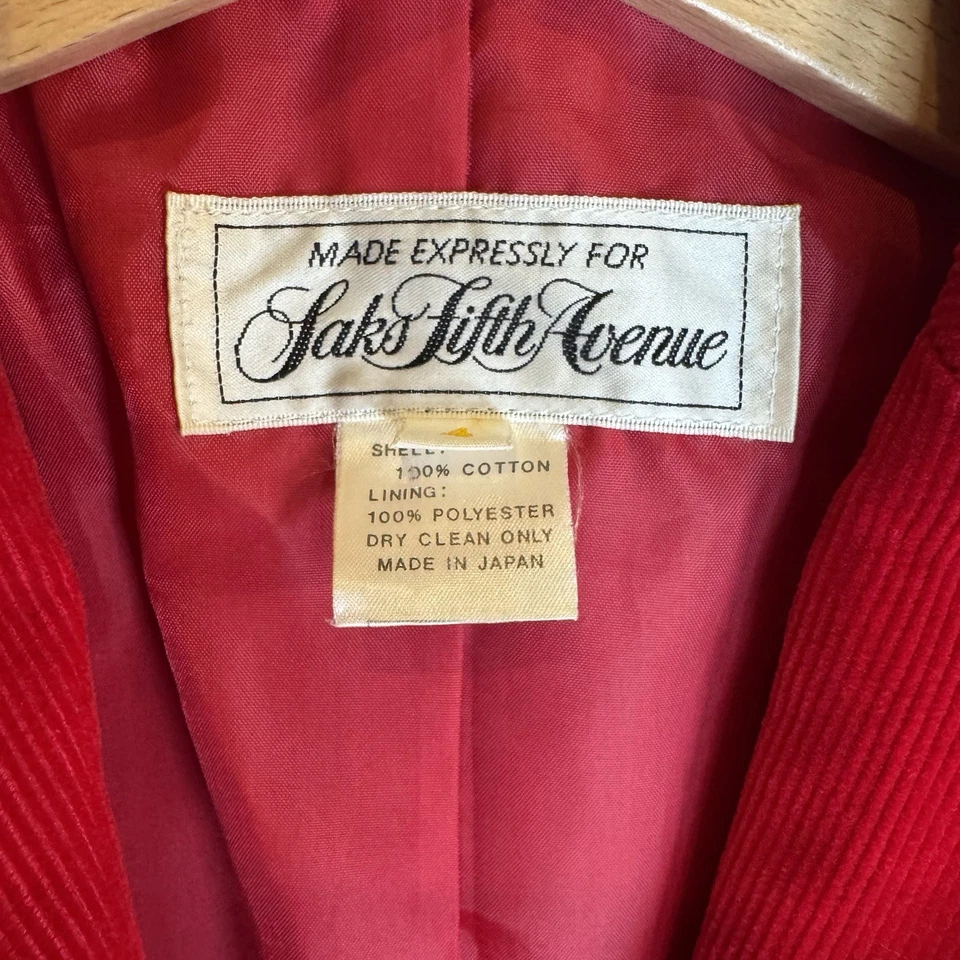 Chaqueta de pana vintage Saks Fifth Avenue abrigo deportivo rojo niños talla 4 vacaciones Foto 2 de 4