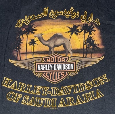 Vintage Harley Davidson Shirt Size L Saudi Arabia Camel Fade Distressed Beefy-T
