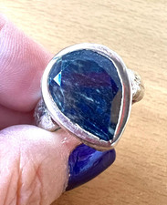 GENUINE LARGE PEAR SHAPE OPAQUE BLUE SAPPHIRE RING STERLING SILVER VERY HEAVY