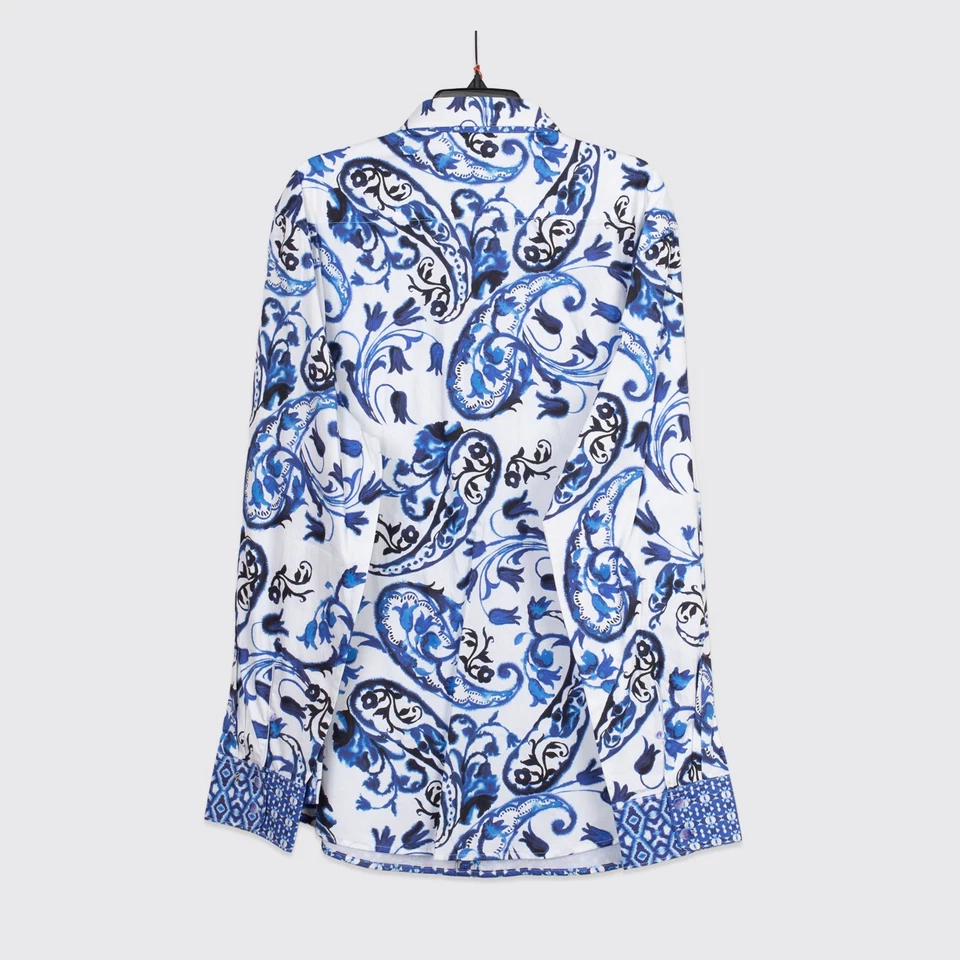 Camisa Robert Graham Thera Talla 3XL Blanco Azul Algodón Cuentas Edición Limitada Foto 4 de 4