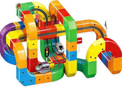 DIY Race Car Train Track Set Electric STEM Building Toy Gravity Track 81Pc