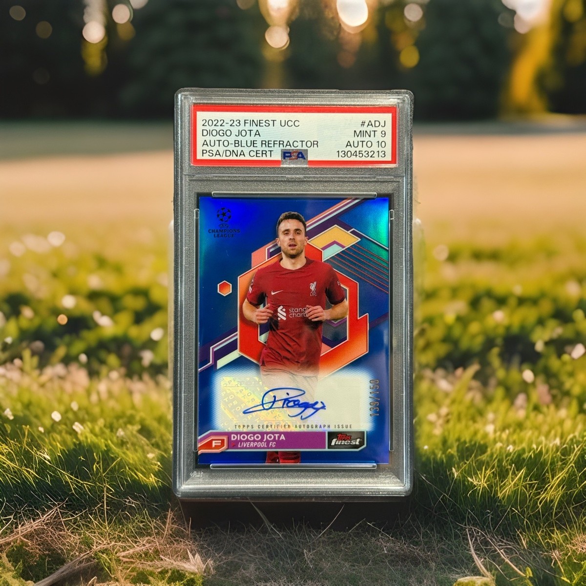2022-23 Topps Finest UCC Liverpool Diogo Jota Auto Blue /150 PSA 9