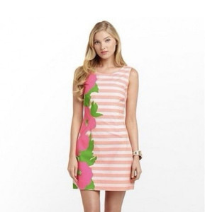 Lilly Pulitzer Shift Dress Size 2 Pink/White Stripe Floral Zip