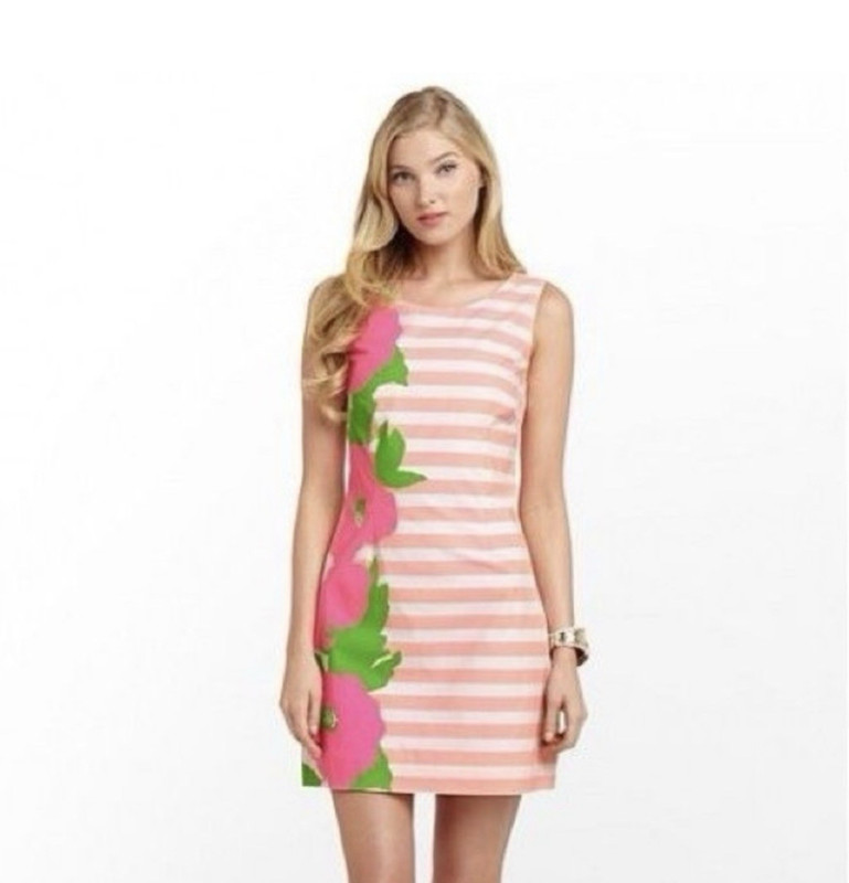 Lilly Pulitzer Shift Dress Size 2 Pink/White Stripe Floral Zip