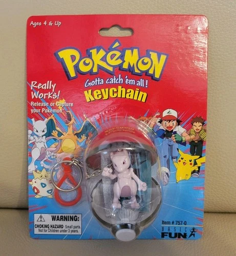 Sealed 1999 Pokemon Mewtwo Vintage Pokeball Basic Fun Keychain Toy