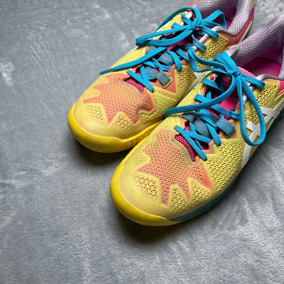 ASICS Gel Resolution Tennis Shoes Women's Size 8.5 Yellow Pink Blue - Image 3 of 4