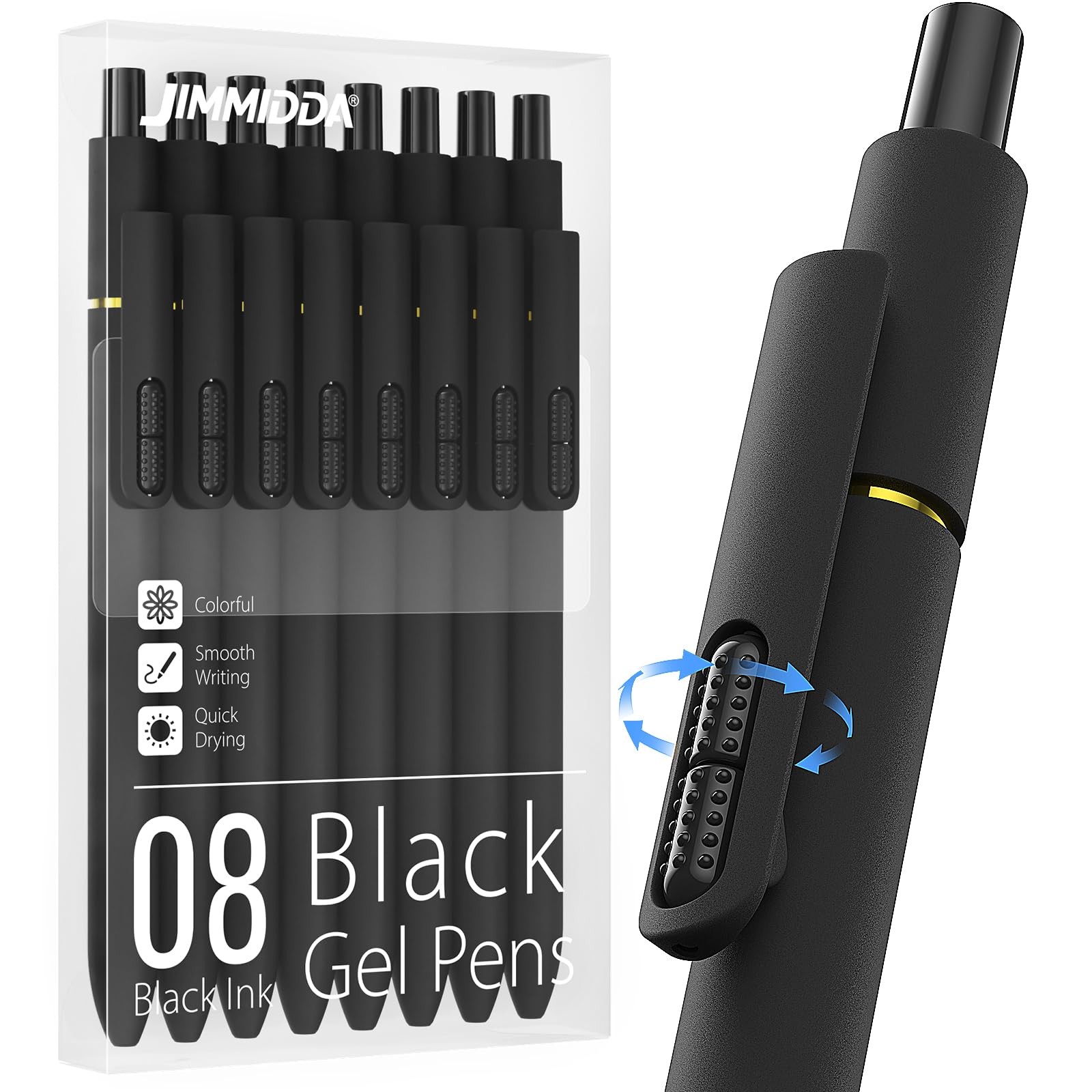 Stylos à encre gel noire pointe moyenne 0,7 mm pack de 8 écriture lisse