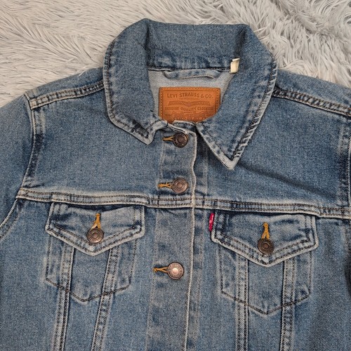 Levi's Jacket Womens M Blue Denim Button Up Distressed Comfort Casual Stretch - Afbeelding 10 van 11