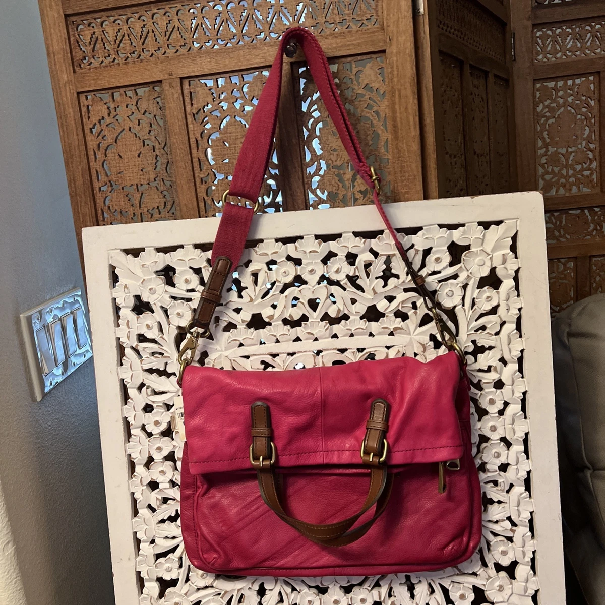 y2k Fossil Leather Preppy foldover Crossbody Tote Shoulder Bag Fossil Tote Folding Bags & Handbags for Women for sale | eBay main image 2