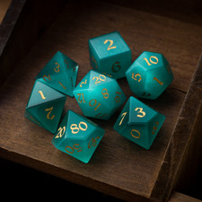 Aquamarine Cat's Eye Stone Gemstone DND Dice Set