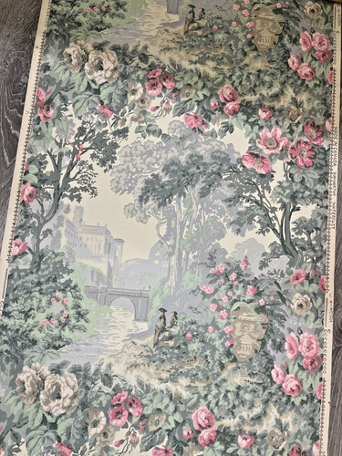 antique vintage floral wallpaper remnant rose 30s 40s  art deco paper romantic