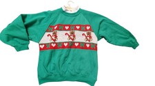 Vtg Christmas Sweatshirt Green XL Knit Teddy Bear Insert Mock Neck Ugly Sweater