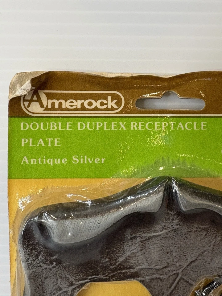 Placa de receptáculo dúplex doble vintage Amerock Carriage House plata antigua nueva Foto 3 de 4