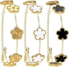 AICase 18K Gold Plated Clover Bracelet Dupes Gold/White/Black Bracelet Set for W