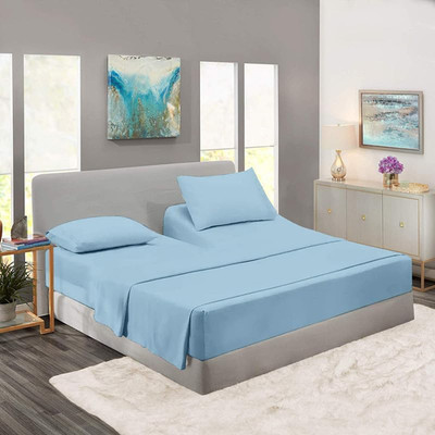 Light Blue Top Split King Sheet Set, 100% Cotton, 16'' Deep Pocket
