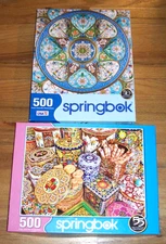 Lot Of 2 Springbok Puzzles COOKIE TINS & TIMELESS TURQUOISE ~ 500 pcs ~ COMPLETE