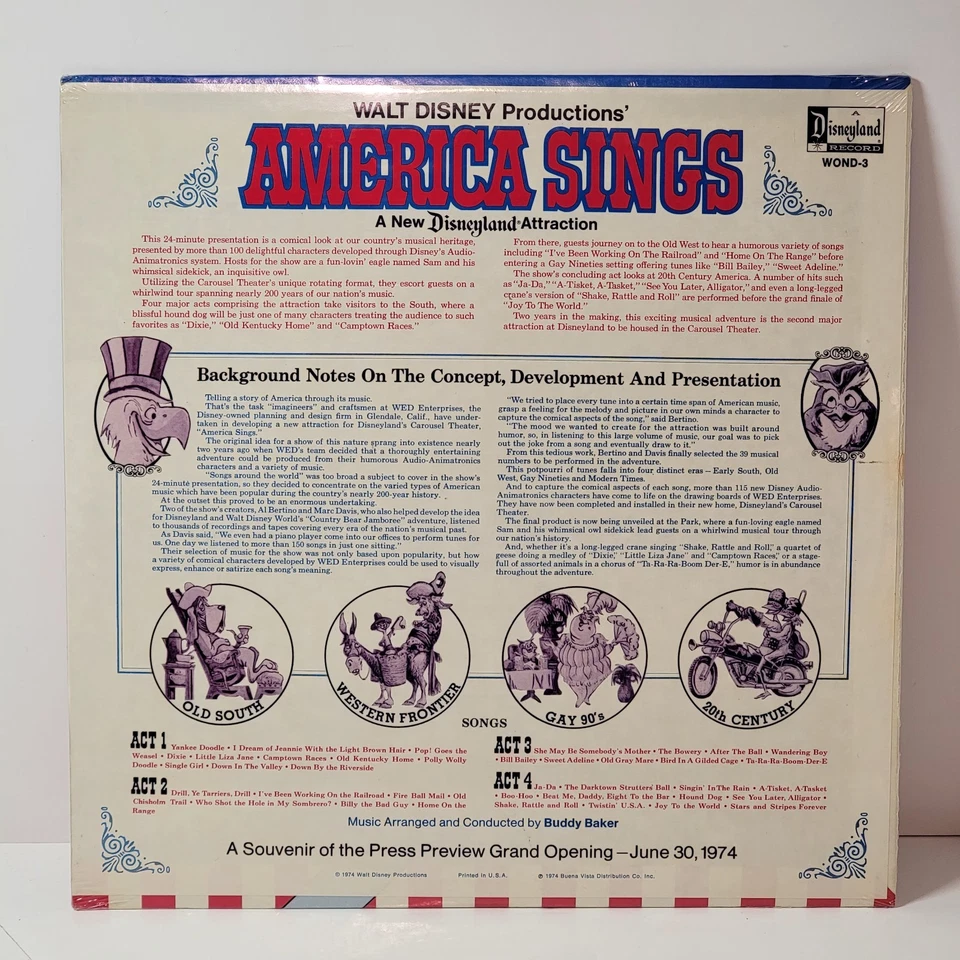 Vtg 1974 Special Preview Album Disneyland America Sings Vinyl Sound Track PA2 - Image 2 of 4