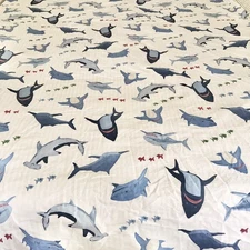 Pottery Barn Kids Twin 3pc Sheet Set Shark Bite Blue Sharks ￼Organic Cotton ￼
