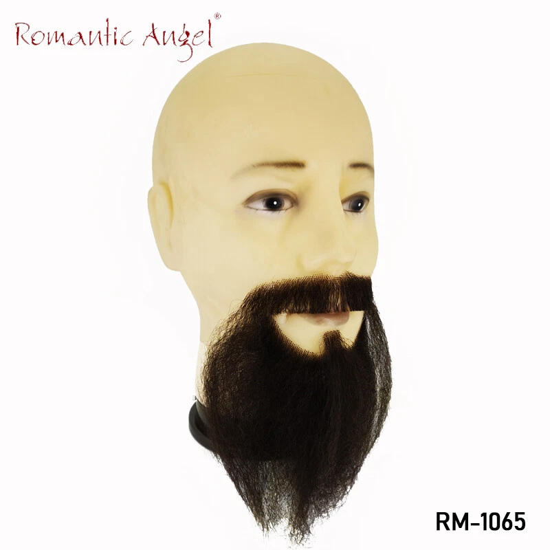 100% Cabello Humano Hecho a Mano Alta Calidad Cola de Pato Falso Bigote Barba Color Negro Foto 2 de 4