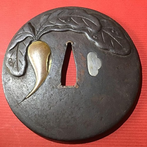 Rare katana d'épée de samouraï tsuba en fer design feuille ancienne