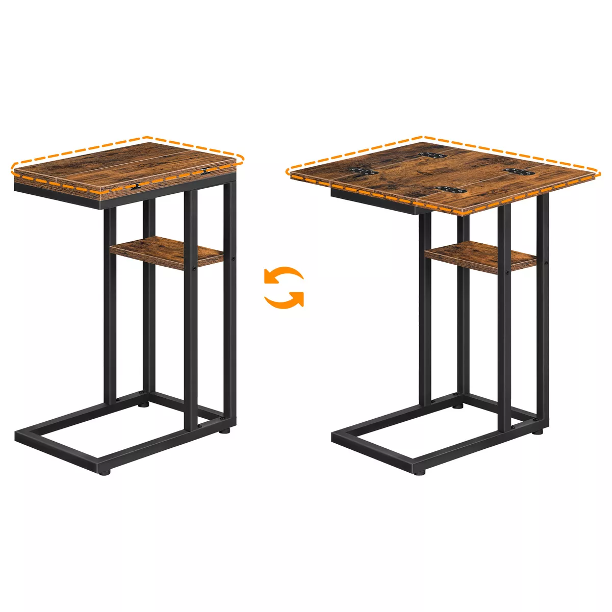 HOOBRO Foldable End Table C Shaped Side Table with Storage Shelf