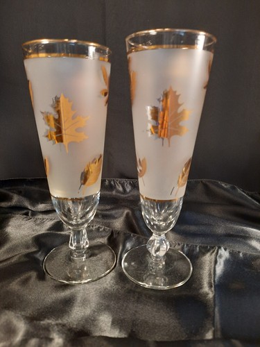 7 Vintage MCM Golden Foliage Pilsner Beer Glasses by Libbey - VGC - Picture 5 of 9