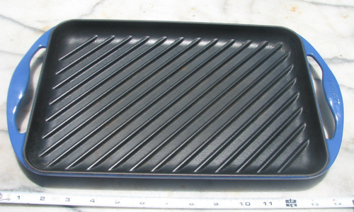 Le Creuset rechteckige emaillierte Gusseisen Grillpfanne Grillpfanne blau #33