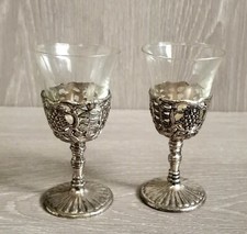 Vintage lot of 2 Price Import Cordial Silver Goblet Egg Cups w Glass Ornate 4