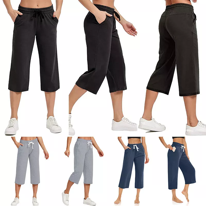 * Women Capri Pants Casual Loose Joggers Wide Leg Crop Drawstring Yoga  Sweatpant