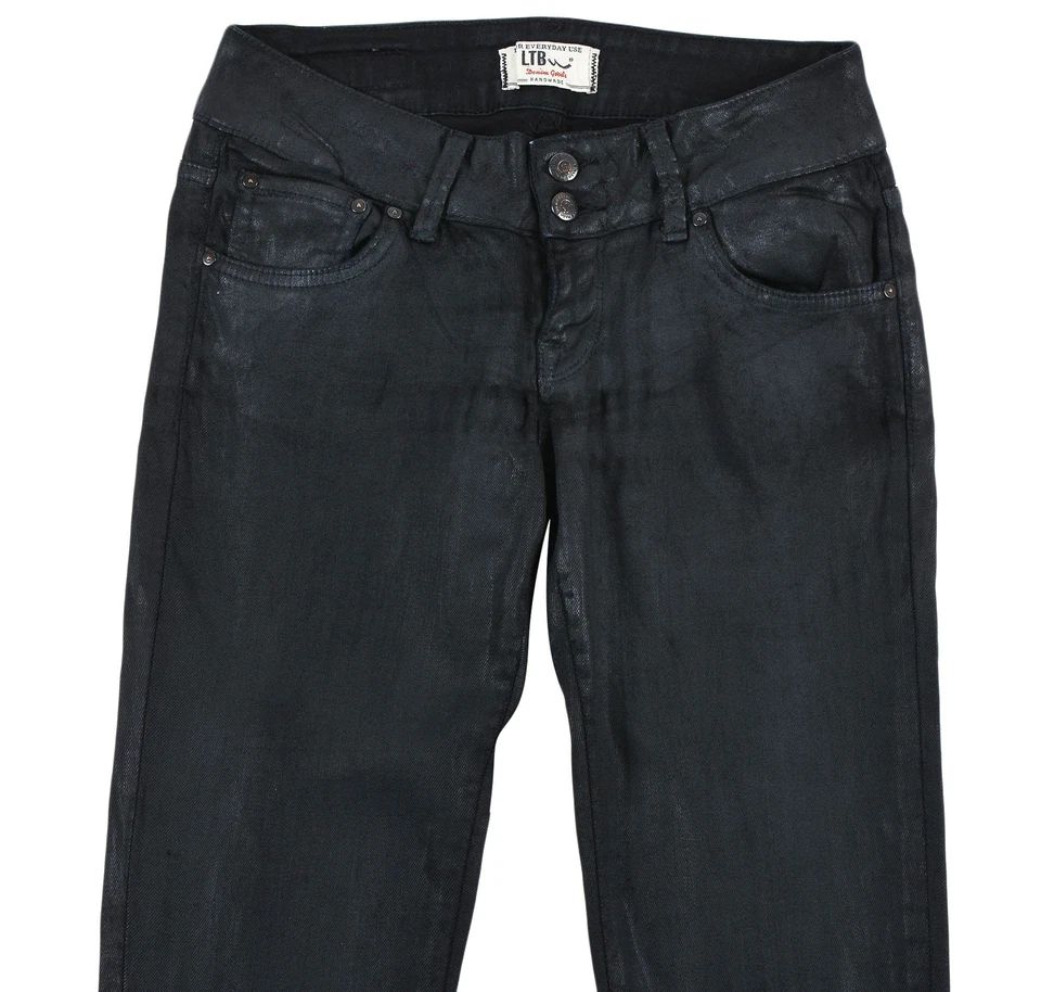LTB JEANS NEGROS Talla 27 Tiro Bajo Súper Delgados Mujeres Ajustados Hechos a Mano Denim GENUINOS Foto 3 de 4