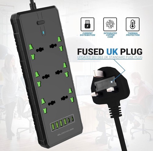 iBlockCube 6x Enchufe de Alimentación Cable de Extensión Universal 4x Puertos USB 2x Puertos USB-C - Imagen 2 de 9