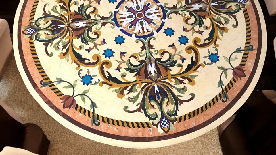 Round Marble Coffee End Table Handmade Precious Stone Luxury Bar Desk