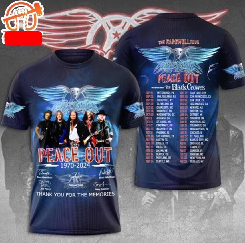 Aerosmith Tour 2024 Peace Out 1970 -2024 3D Shirt Cool new new