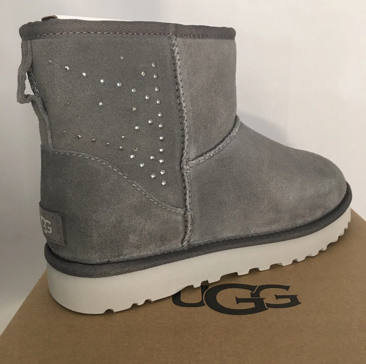 UGG Classic MINI II STUDDED Swarovski Crystal Bling Grey Boot 8