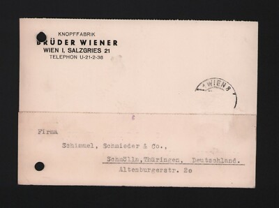 VIENNA, Postcard 1936, Brothers Vienna Knopf Factory